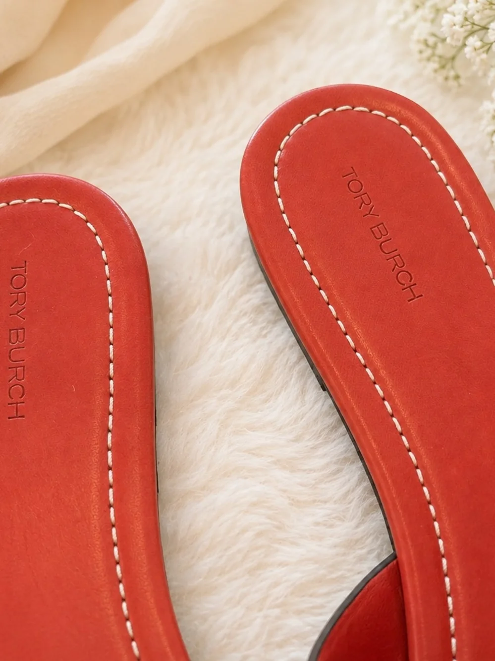 NEW Tory Burch Eleanor Leather Gold Logo Slide Sandals